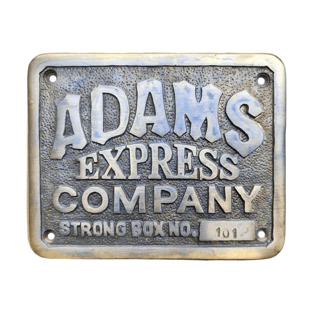 Adams Express Company Strong Box Solid Brass Plaque With Raised Detail & Antique Finish (4.5" x 3.5") - Jones Peak