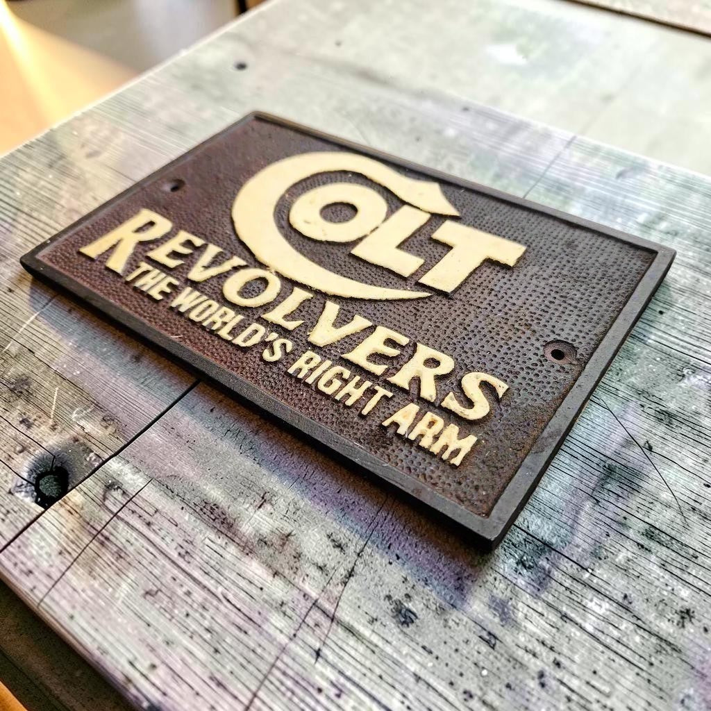Colt Revolvers Cast Iron Plaque With Raised Lettering & Antique Finish (6.25 x 4.25") - Jones Peak