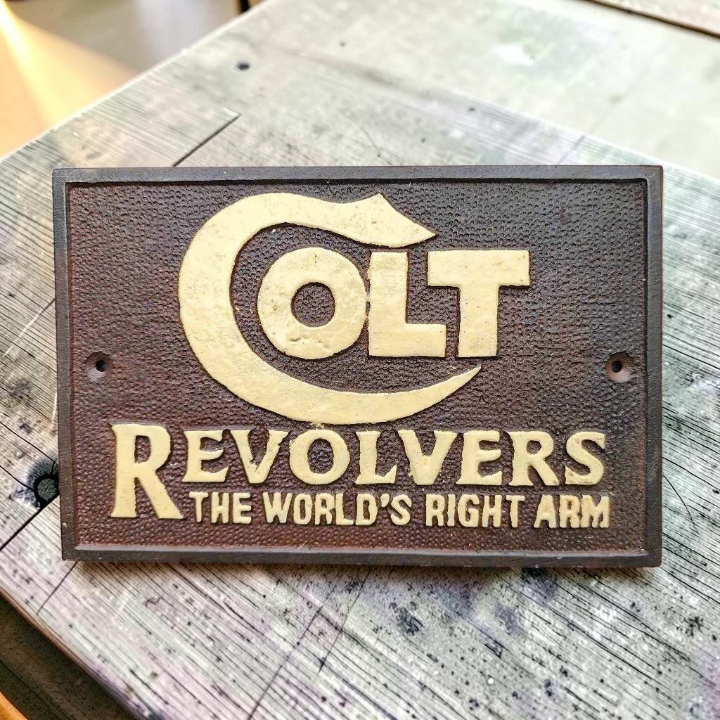 Colt Revolvers Cast Iron Plaque With Raised Lettering & Antique Finish (6.25 x 4.25") - Jones Peak