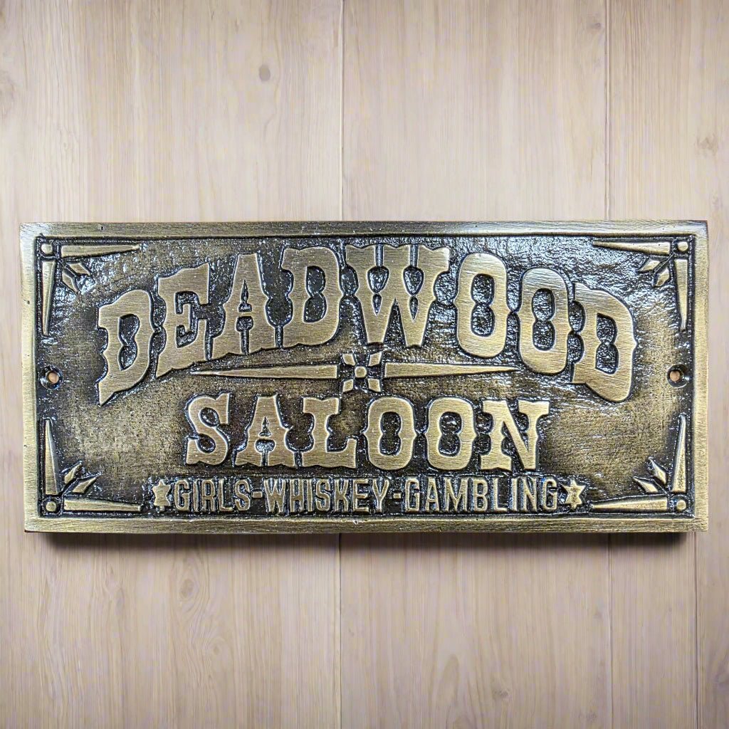 Deadwood Saloon Girls Whiskey Gambling Plaque With Raised Lettering & Antique Finish (7.5" x 3.5") - Jones Peak
