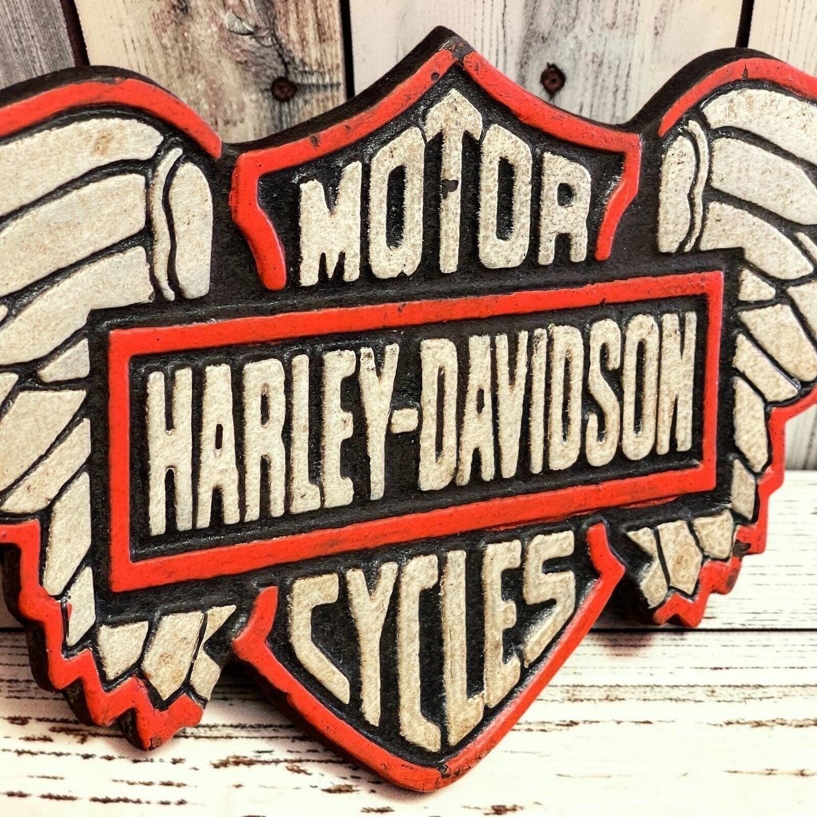 Motorcycle Wings Solid Cast Iron Plaque With Painted Antique Finish (15" x 6") - Jones Peak