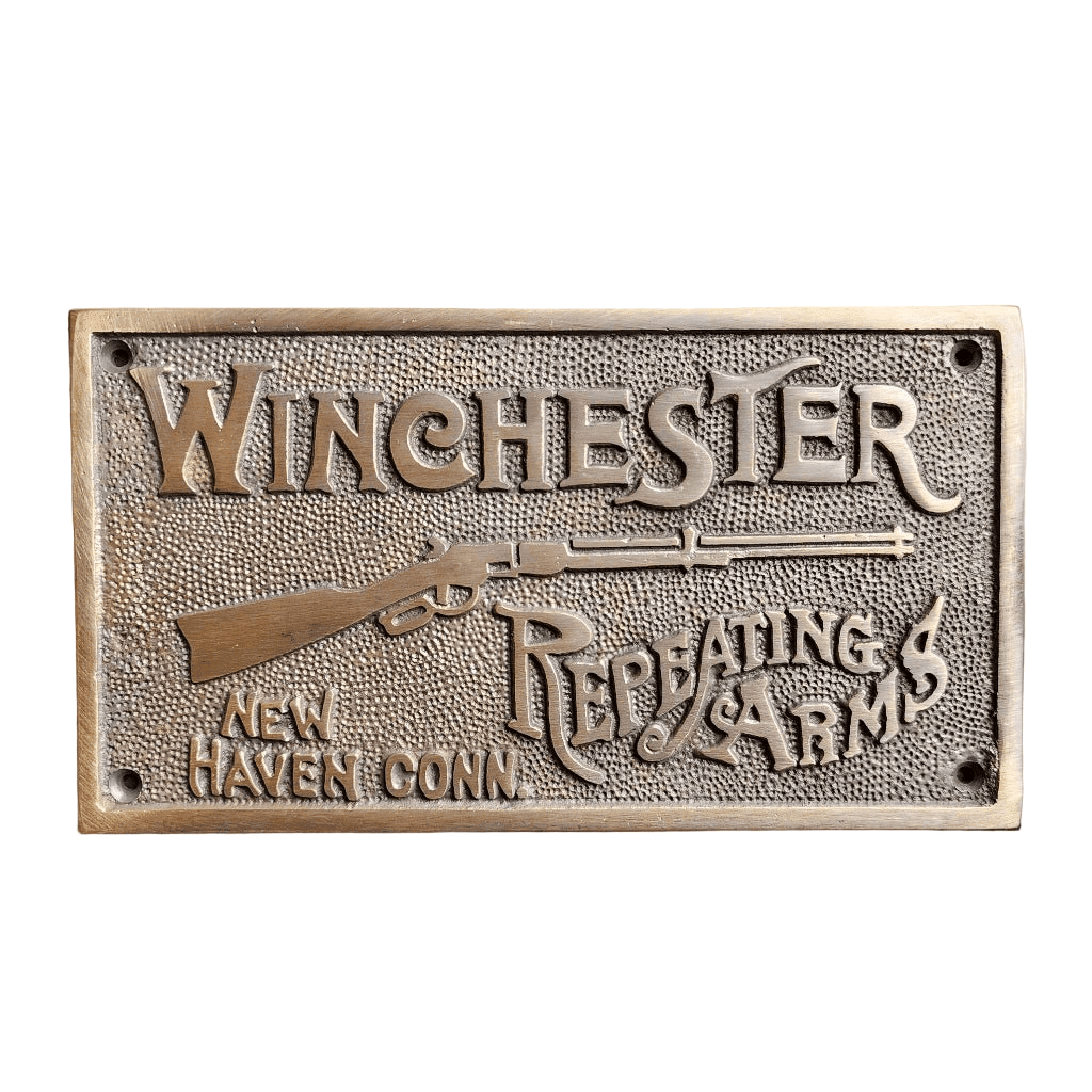 Winchester Repeating Arms Solid Brass Plaque With Raised Lettering (6.75" x 3.75") - Jones Peak