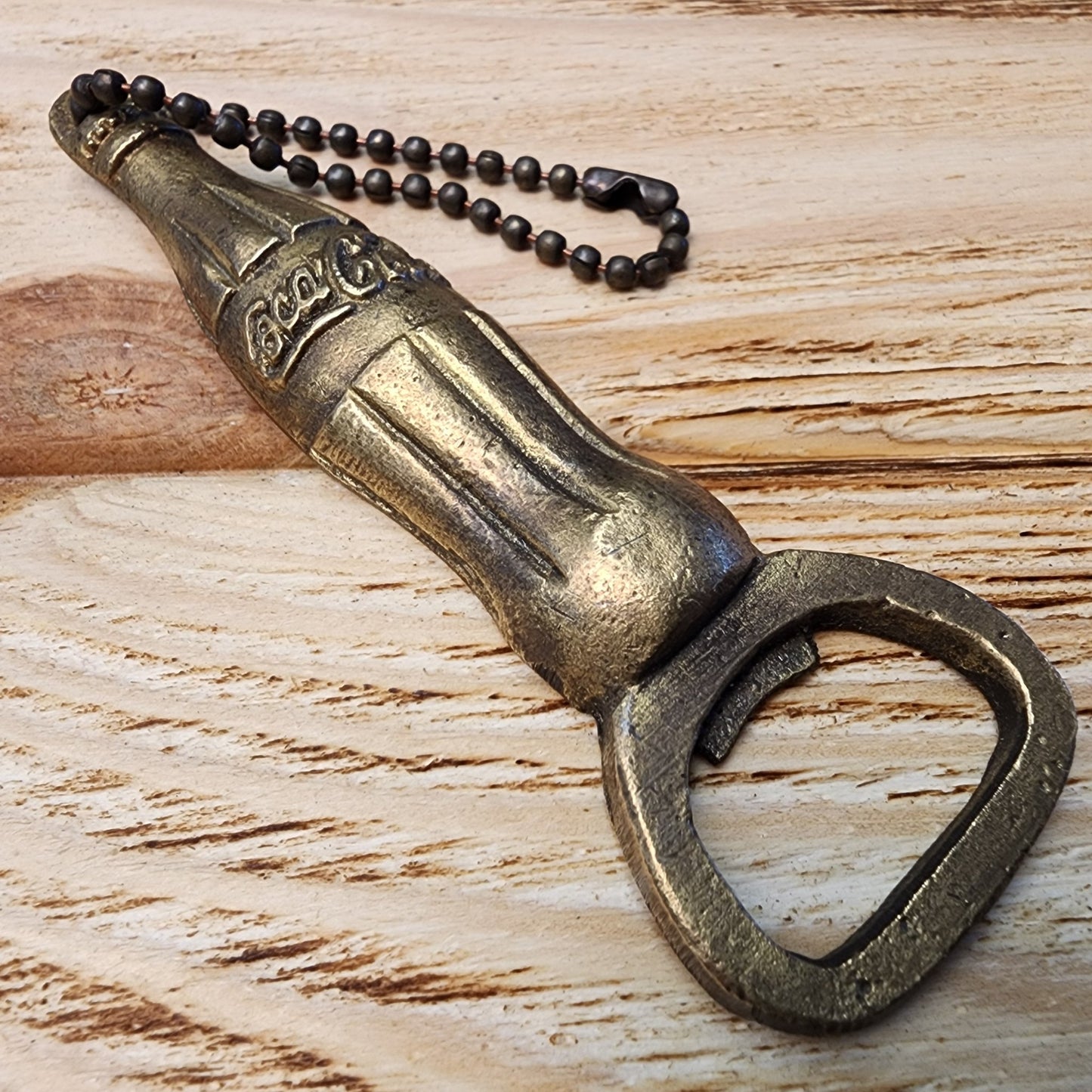 Coca - Cola Bottle Solid Brass Bottle Opener With Raised Lettering & Chain (4.5" x 2") - Jones Peak