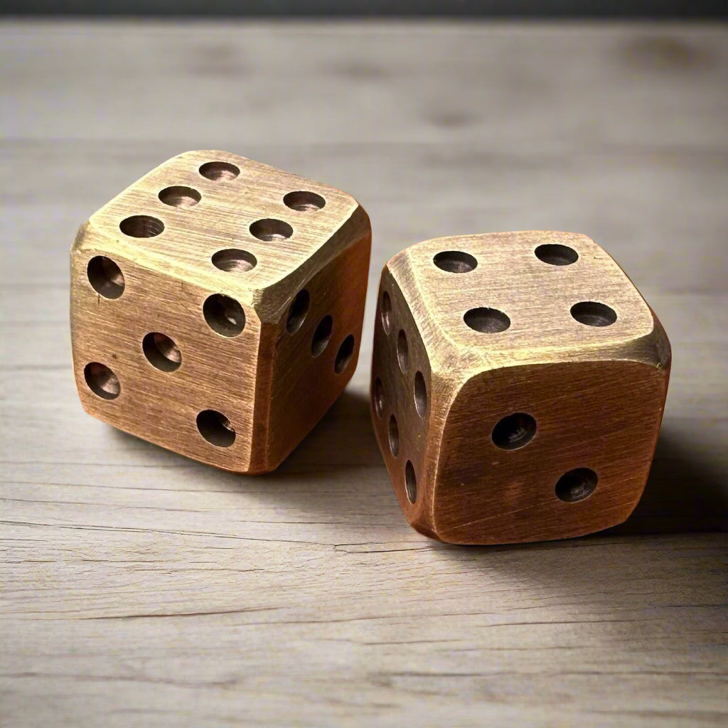 Dice Solid Brass With Antique Finish and Rounded Corners (Set Of 2)