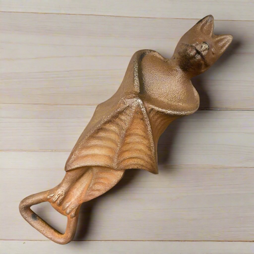 Bat Bottle Opener Cast Iron With Antique Distressed Finish (7" x 2")