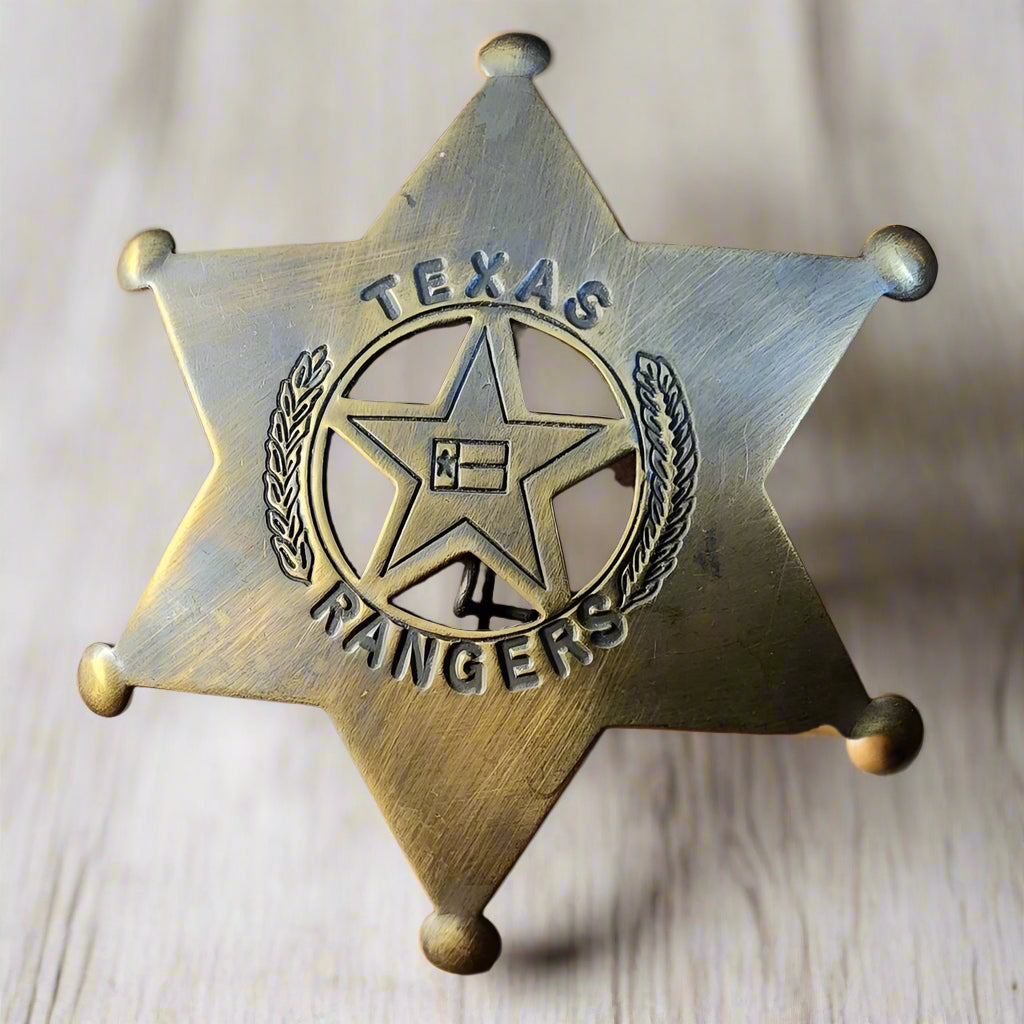 Texas Rangers Solid Brass Badge With Soldered Pin & Antique Finish (3" x 2.25")