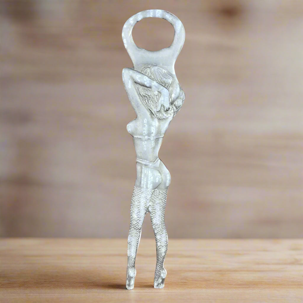 Showgirl Bottle Opener Aluminum With Raised Detail & Antique Finish (8" Tall)