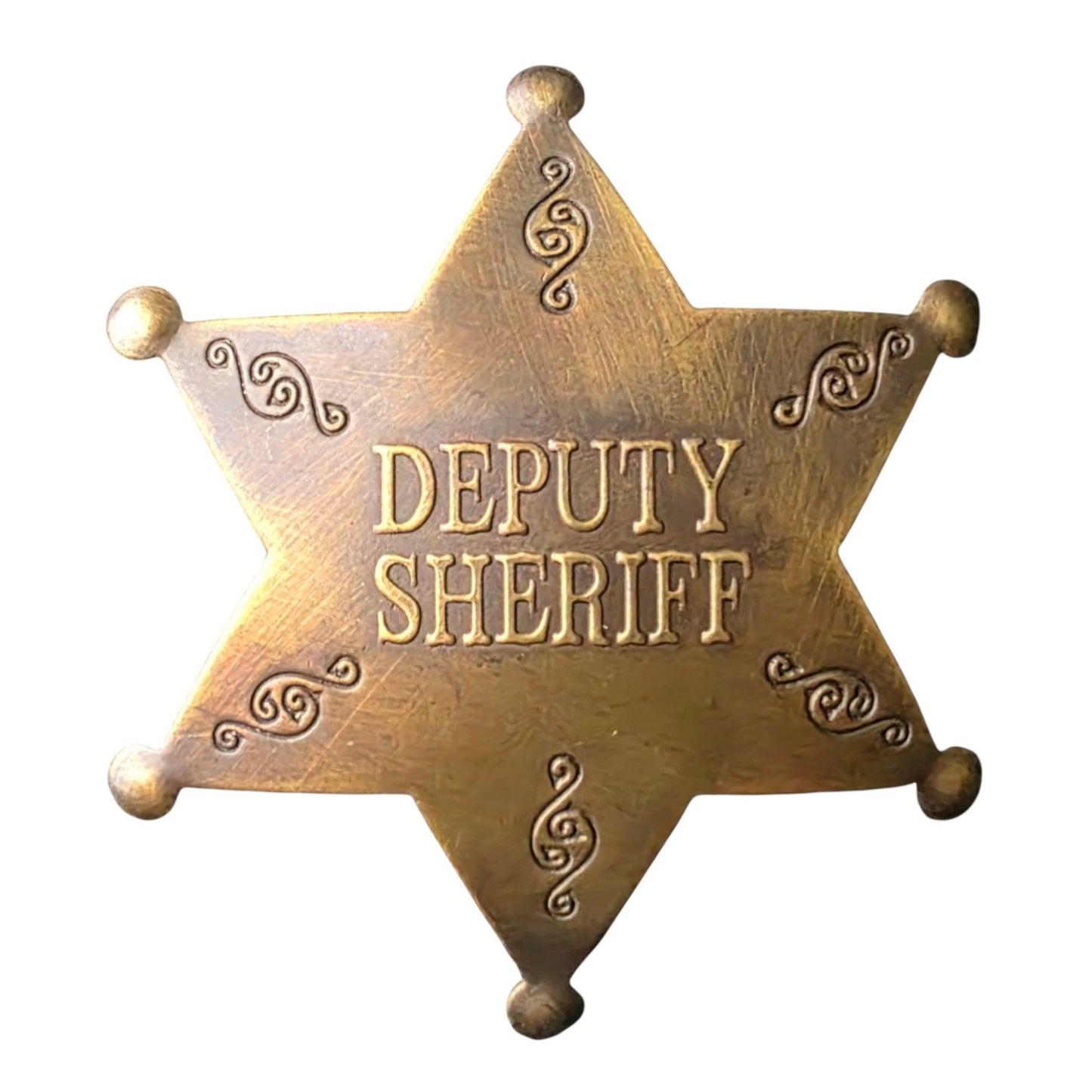 Deputy Sheriff Old West Solid Brass Star Badge With Antique Finish & Soldered Pin (3" x 2.25") - Jones Peak