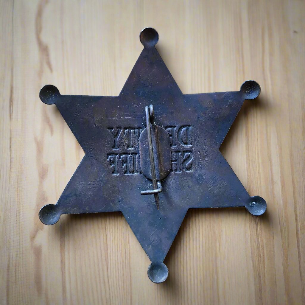 Deputy Sheriff Old West Solid Brass Star Badge With Antique Finish & Soldered Pin (3" x 2.25") - Jones Peak
