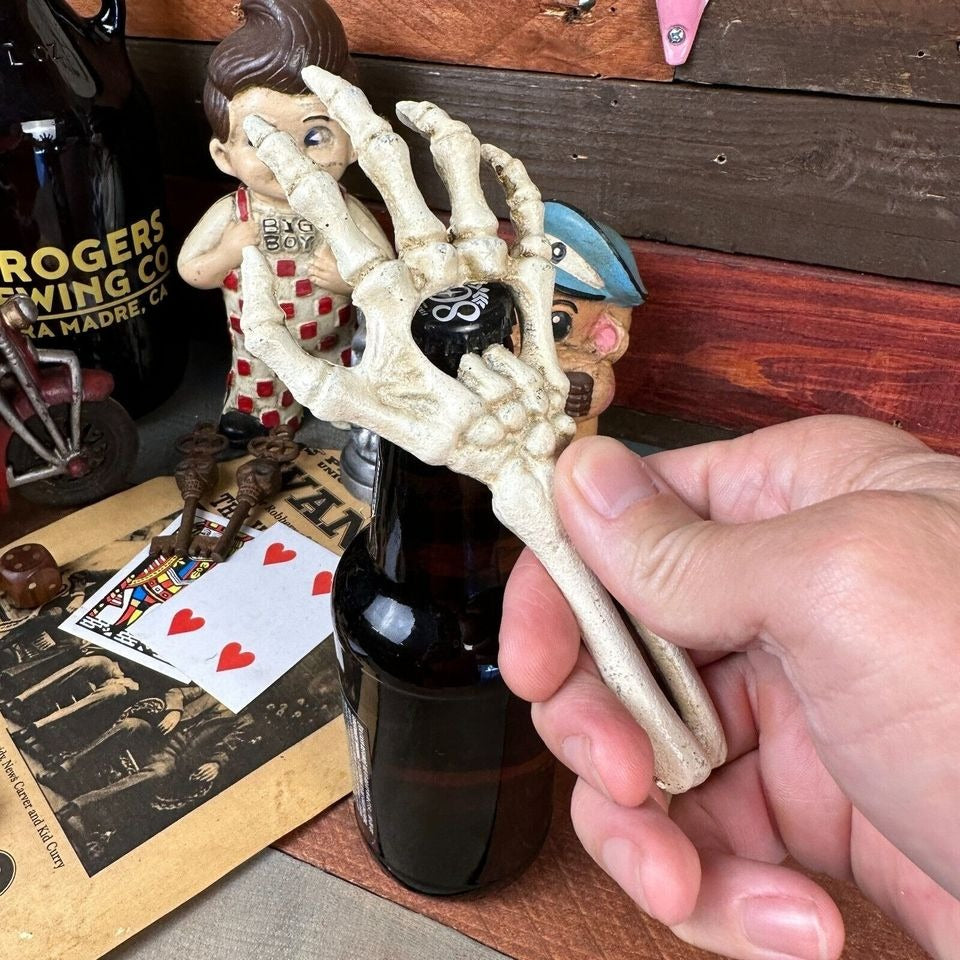 Skeleton Hand Cast Iron Bottle Opener With Antique Finish (6.5" Long)