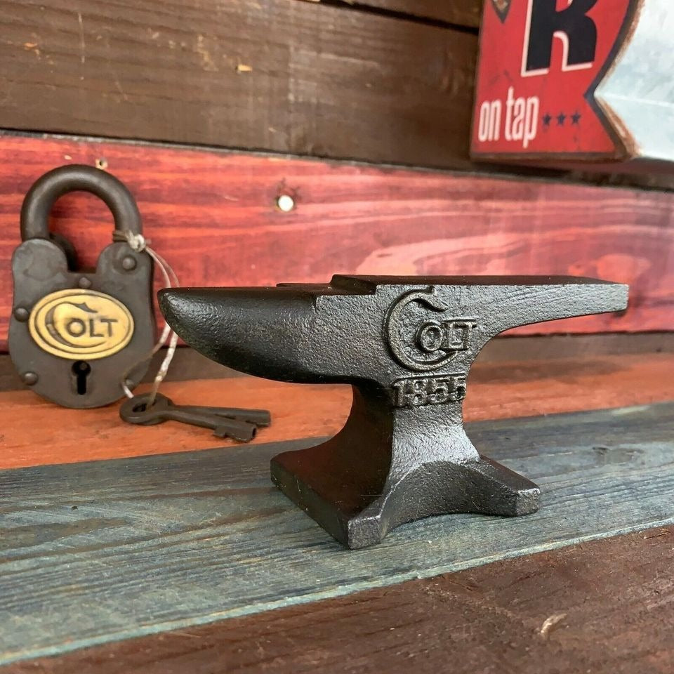 Colt 1855 Cast Iron Anvil Paperweight With Raised Letter & Antique Finish (5.75" x 2.5")