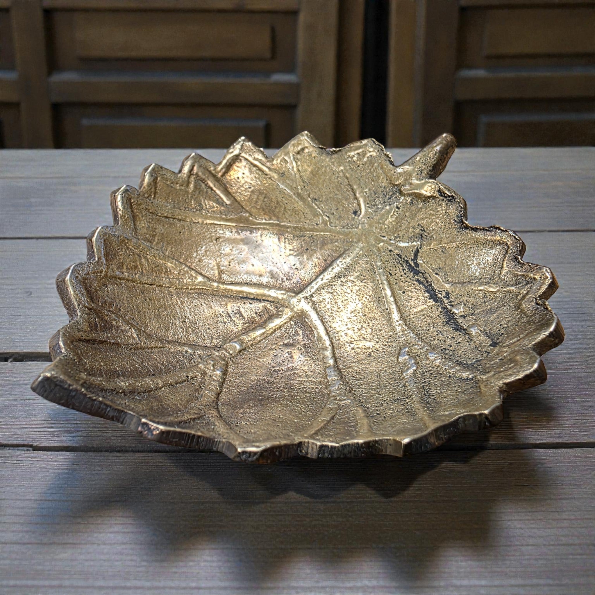Leaf Solid Brass Mid - Century Ring Tray And Trinket Dish With Antique Finish (3" x 2.25") - Jones Peak