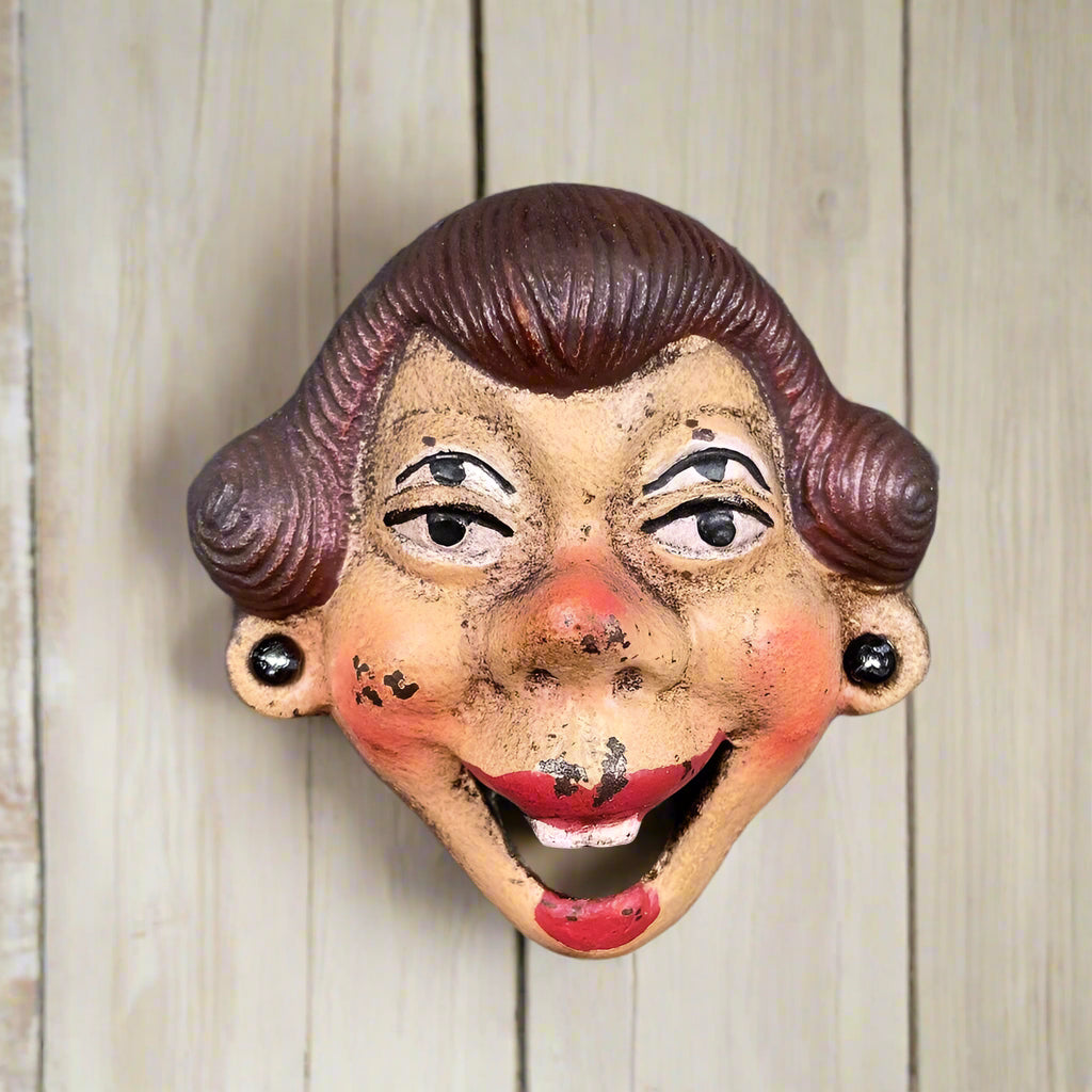Lady Four-Eyed Wall Mounted Cast Iron Bottle Opener With Painted Antique Finish (3.75" x 3.5")