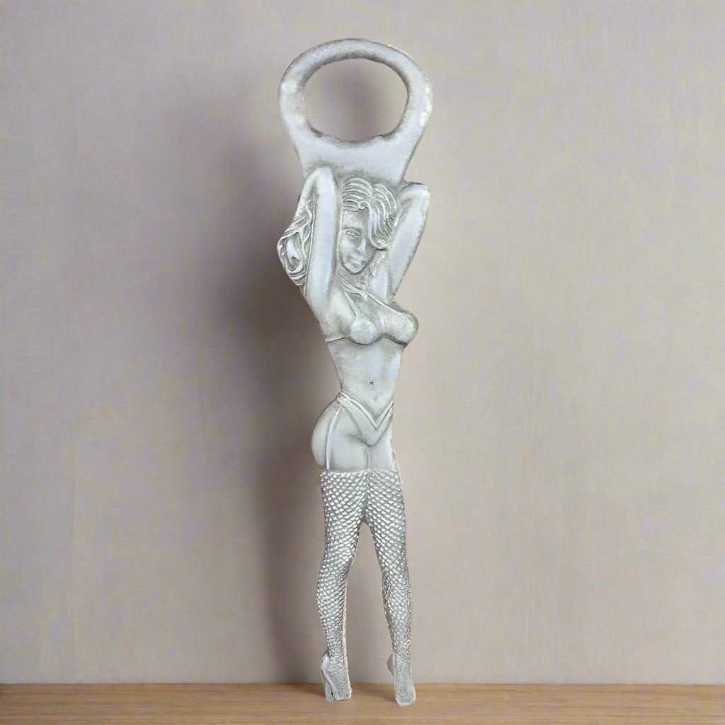 Showgirl Bottle Opener Aluminum With Raised Detail & Antique Finish (8" Tall)