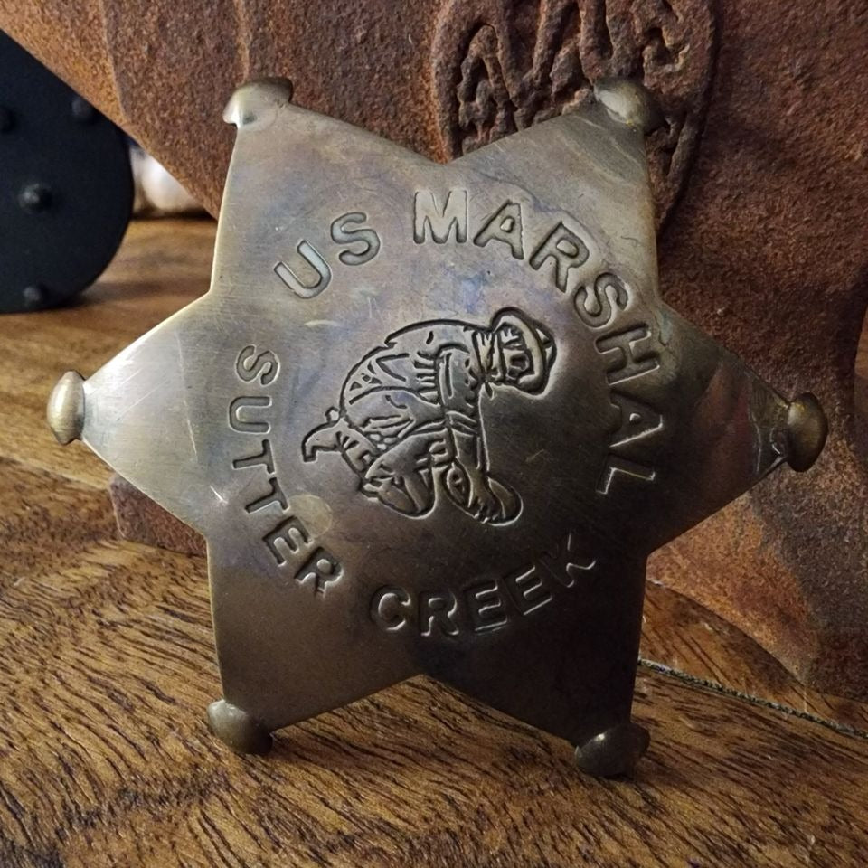 US Marshal Sutter Creek Solid Brass Badge With Antique Finish & Soldered Pin (3" x 2.25")