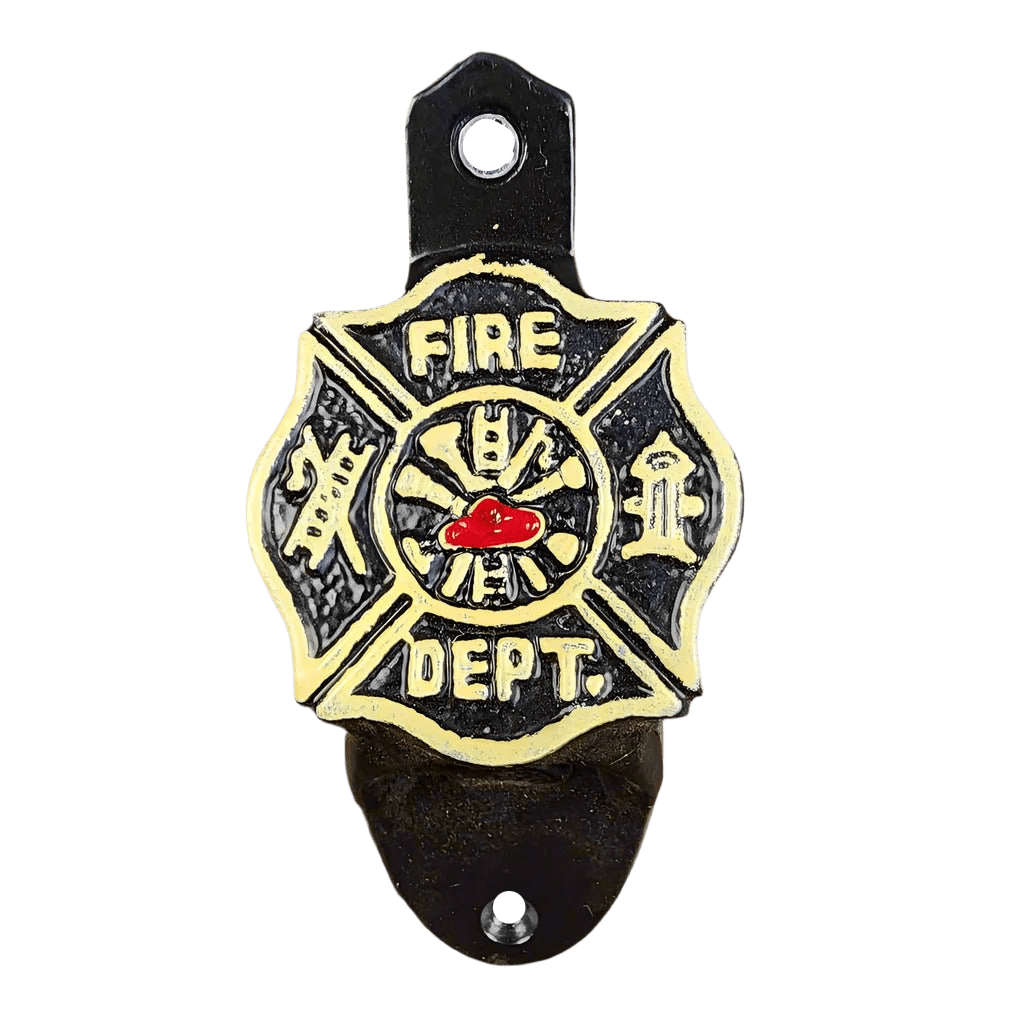Fire Department Cast Iron Wall Mounted Bottle Opener With Raised Lettering & Painted Finish (4.5" x 2.25") - Jones Peak