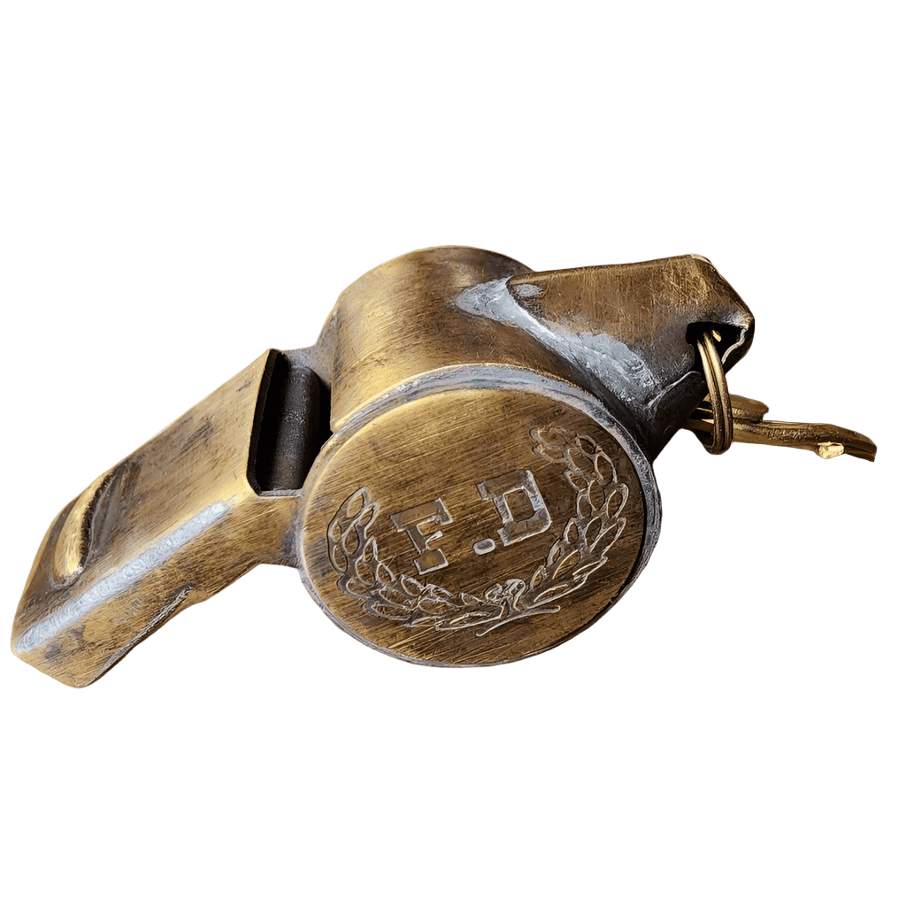 Fire Department Solid Brass Whistle With Raised Star & Antique Finish (2" x 0.75") - Jones Peak