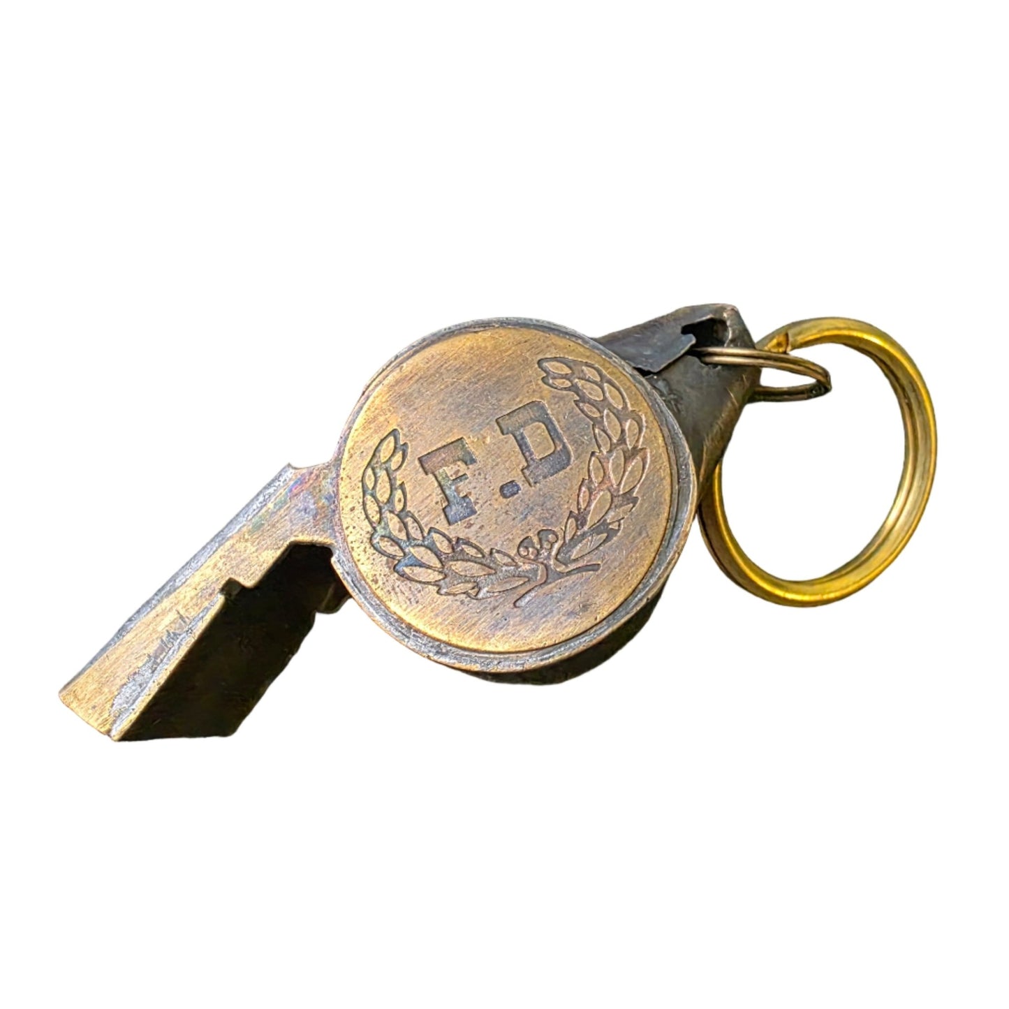 Fire Department Solid Brass Whistle With Raised Star & Antique Finish (2" x 0.75") - Jones Peak