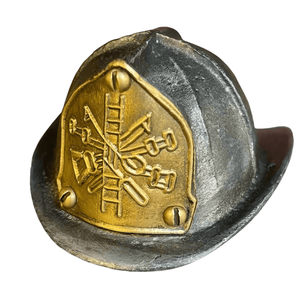 Fire Helmet Cast Iron Bottle Opener With Zinc Embossed Plate (2.5" x 2.5") - Jones Peak