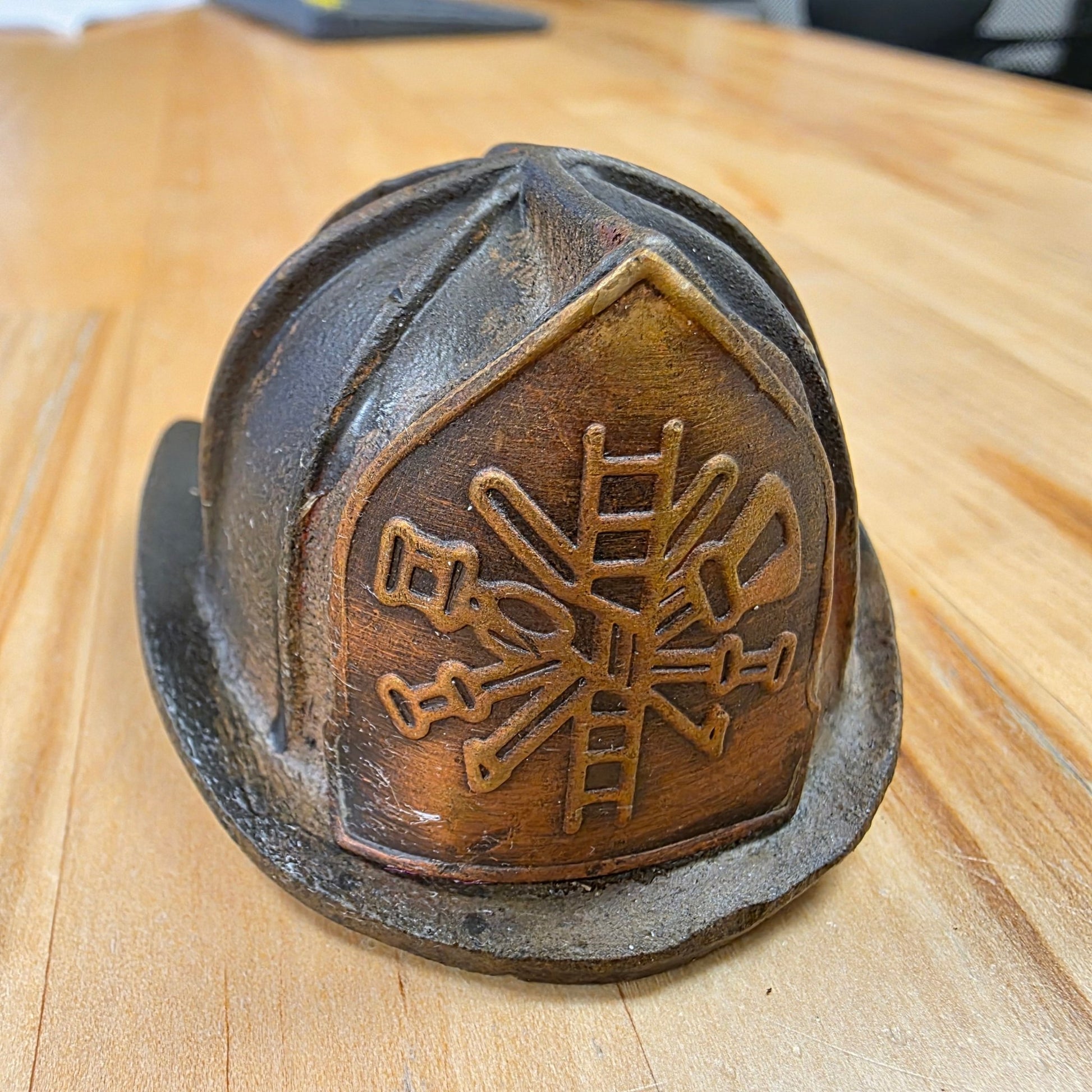 Fire Helmet Cast Iron Bottle Opener With Zinc Embossed Plate (2.5" x 2.5") - Jones Peak