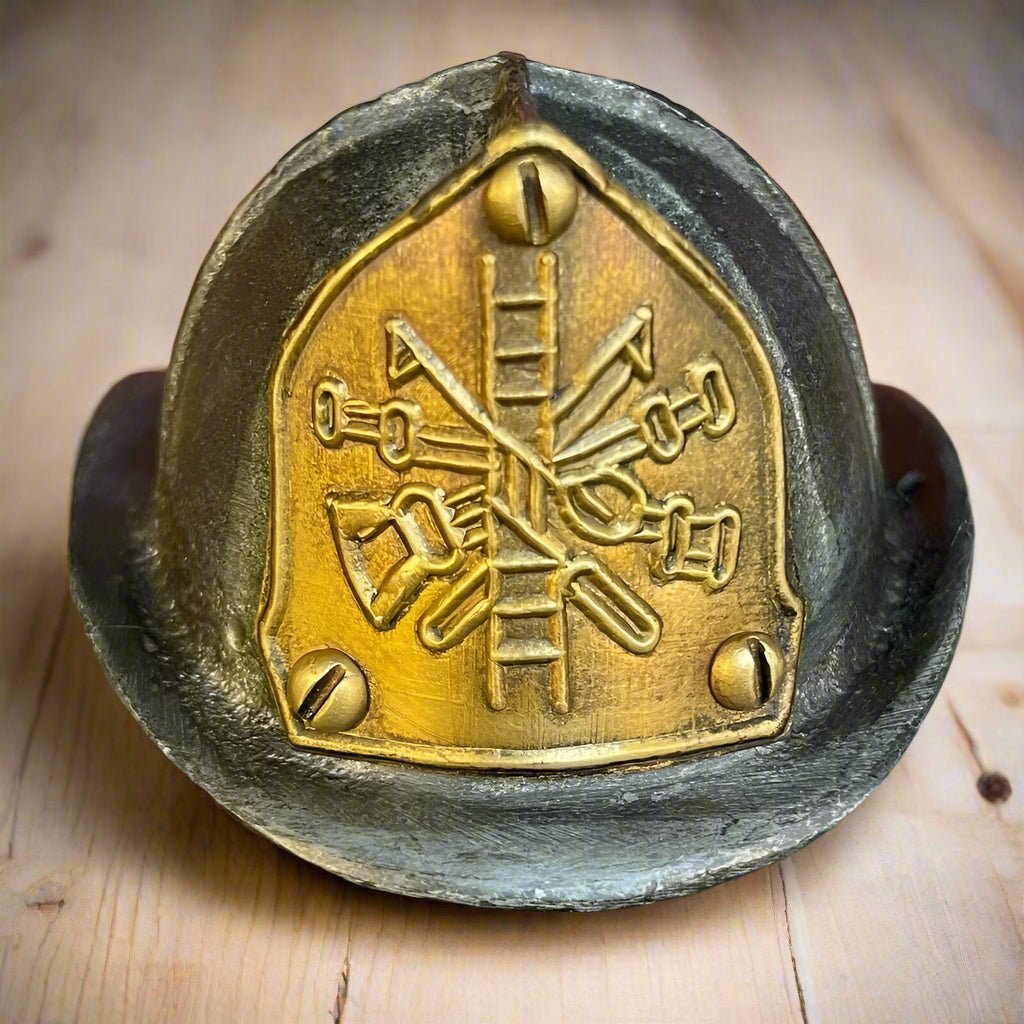 Fire Helmet Cast Iron Bottle Opener With Zinc Embossed Plate (2.5" x 2.5") - Jones Peak