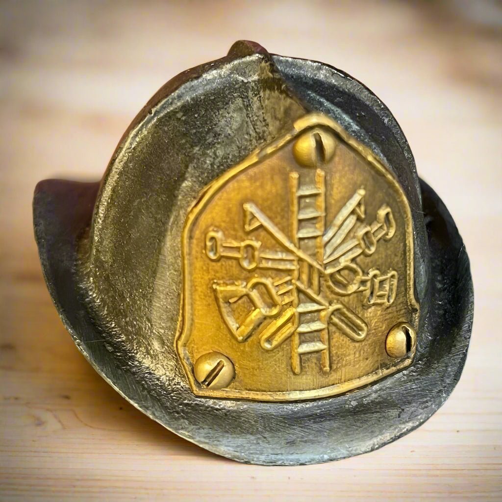 Fire Helmet Cast Iron Bottle Opener With Zinc Embossed Plate (2.5" x 2.5") - Jones Peak