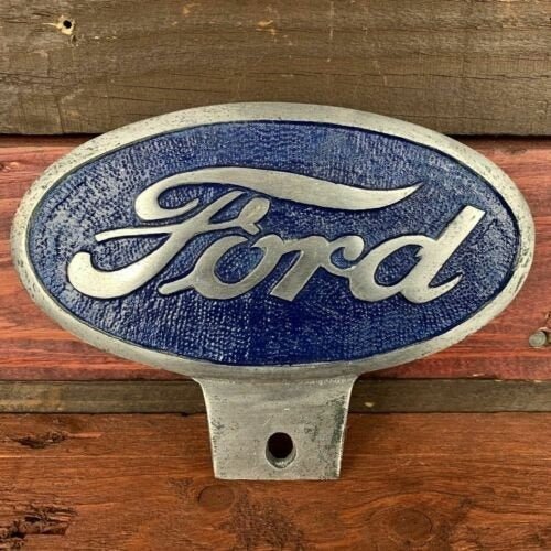Ford Automobile Logo Aluminum License Plate FOB Topper With Painted Antique Finish (6" x 4.5") - Jones Peak