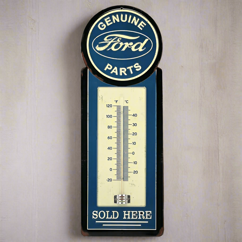 Ford Genuine Parts Embossed Metal Wall Thermometer (5" x 15.5") - Jones Peak