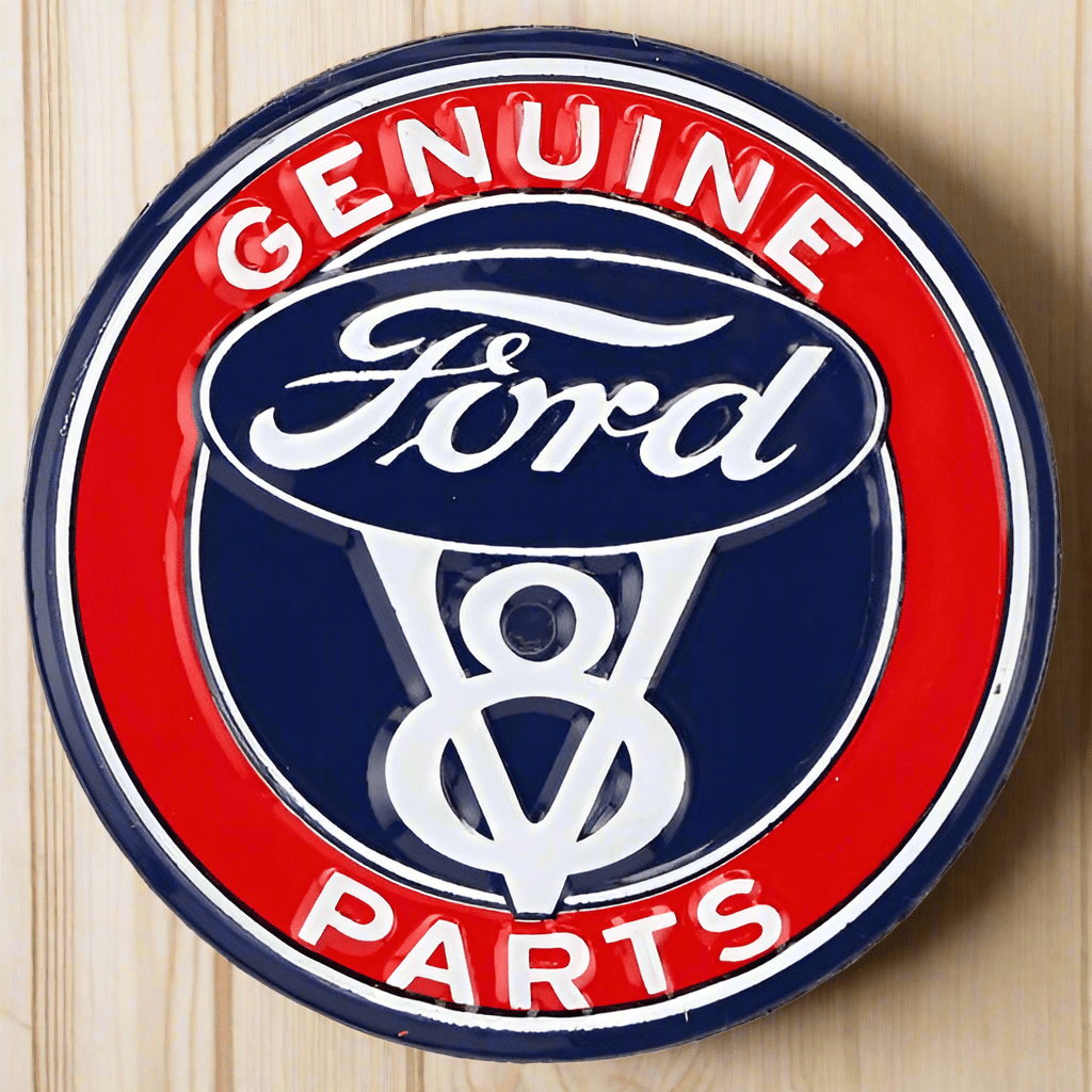 Ford Genuine Parts V8 Round Embossed Metal Magnet (2.25" Round) - Jones Peak