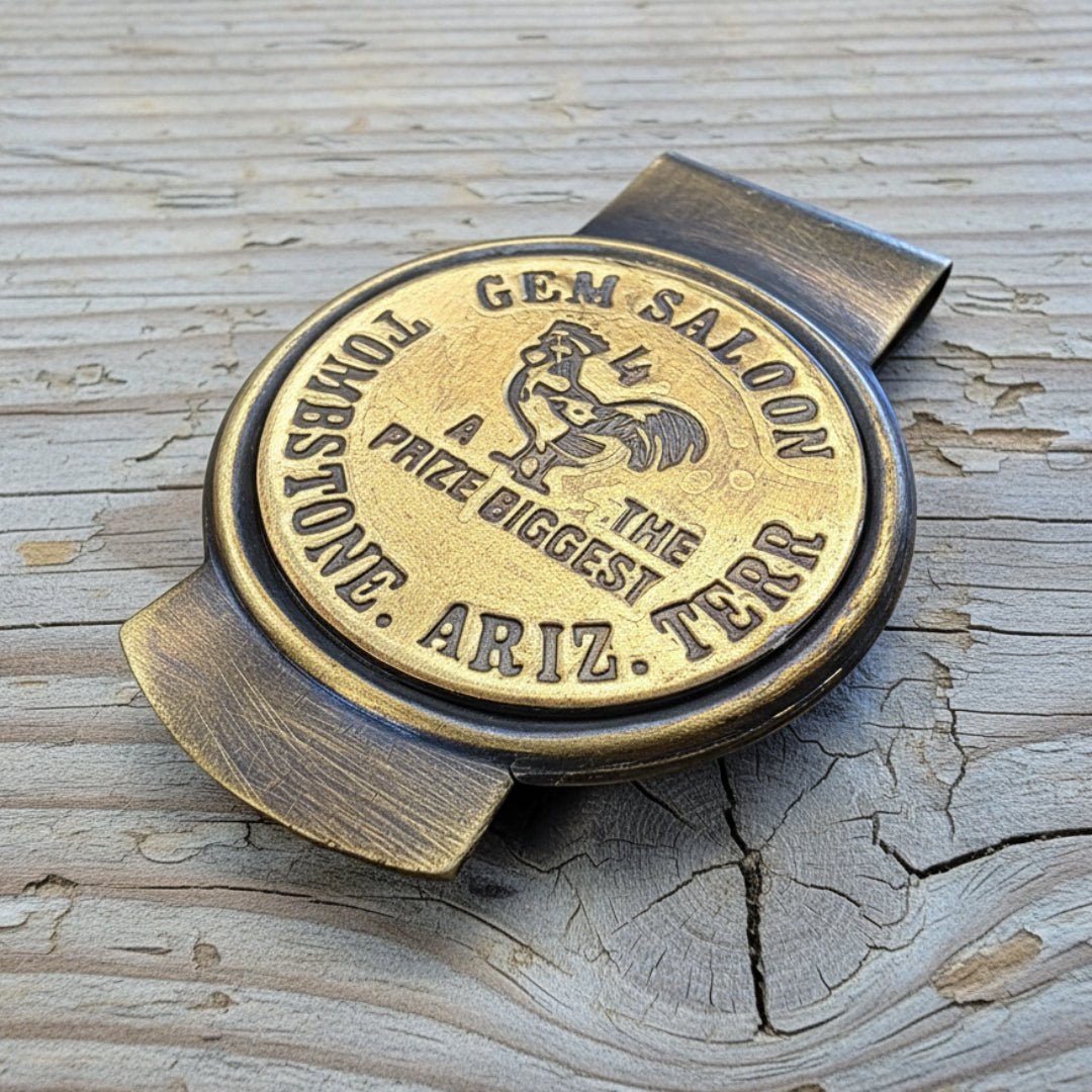 Gem Saloon Tombstone Arizona Solid Brass Money Clip With Raised Lettering & Antique Finish (3" x 2.25") - Jones Peak