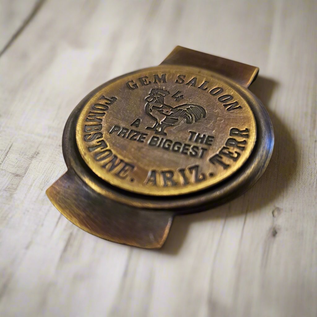 Gem's Saloon Tombstone Arizona Solid Brass Money Clip With Raised Lettering & Antique Finish (3" x 2.25") - Jones Peak