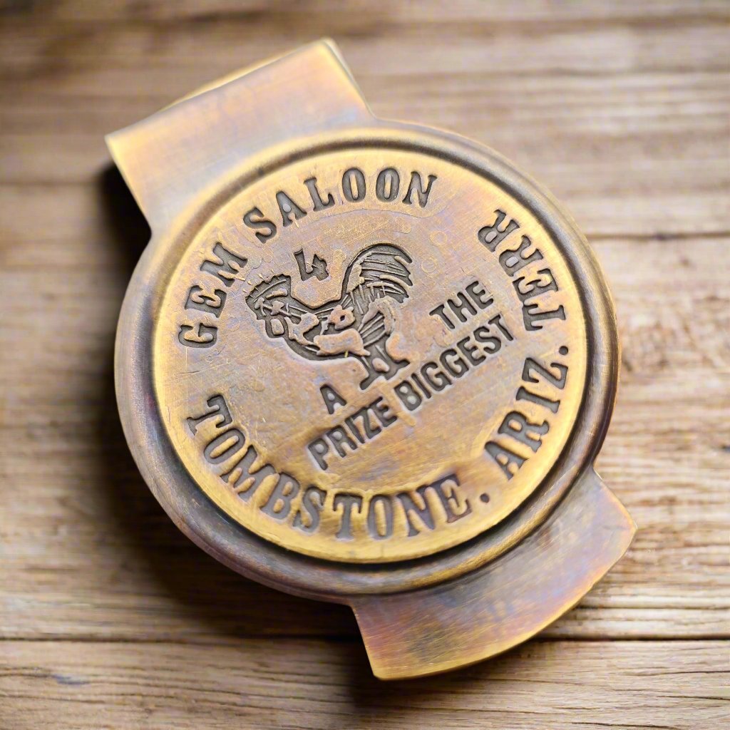 Gem's Saloon Tombstone Arizona Solid Brass Money Clip With Raised Lettering & Antique Finish (3" x 2.25") - Jones Peak