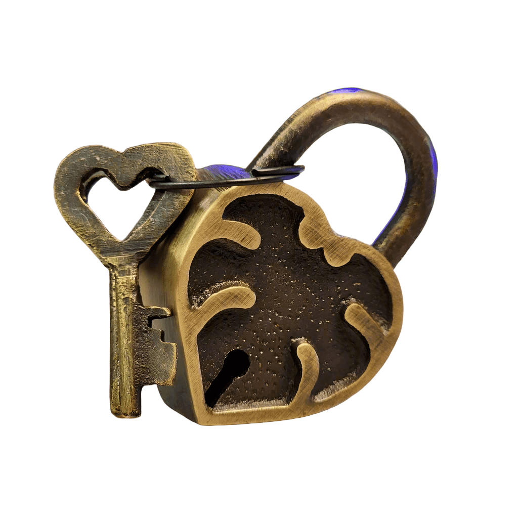 Heart Lock Solid Brass With Antique Finish And Heart Keys (2" x 1.25") - Jones Peak