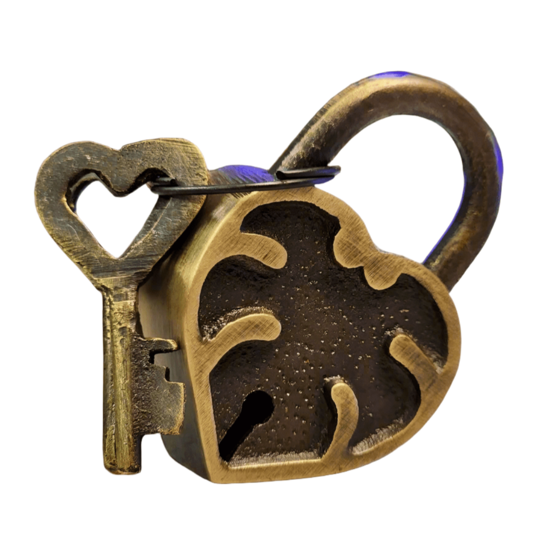 Heart Lock Solid Brass With Antique Finish And Heart Keys (2" x 1.25") - Jones Peak