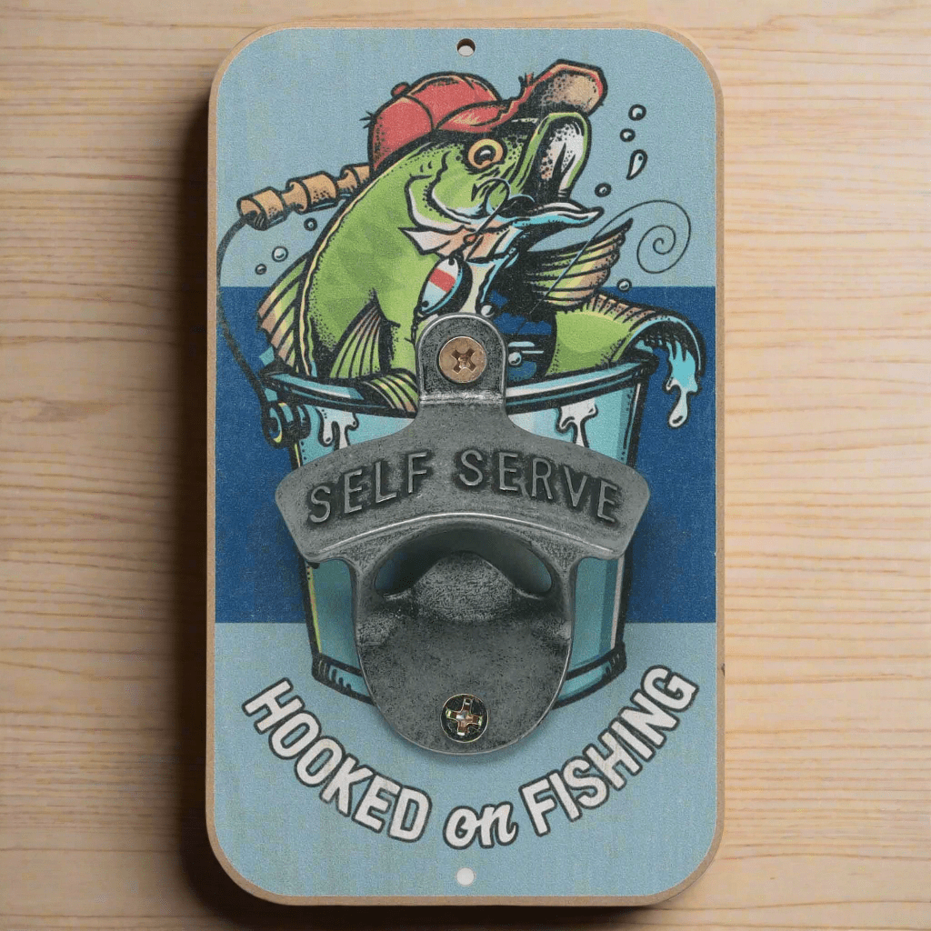 Hooked On Fishing Wall Bottle Opener (3.5" x 6") - Jones Peak