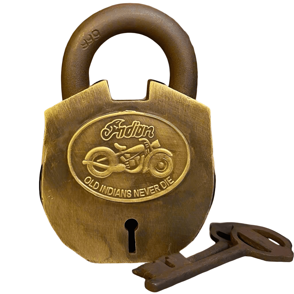 Indian Motorcycles Solid Brass Working Lock With Keys and Antique Finish (3.25" x 2.25") - Jones Peak