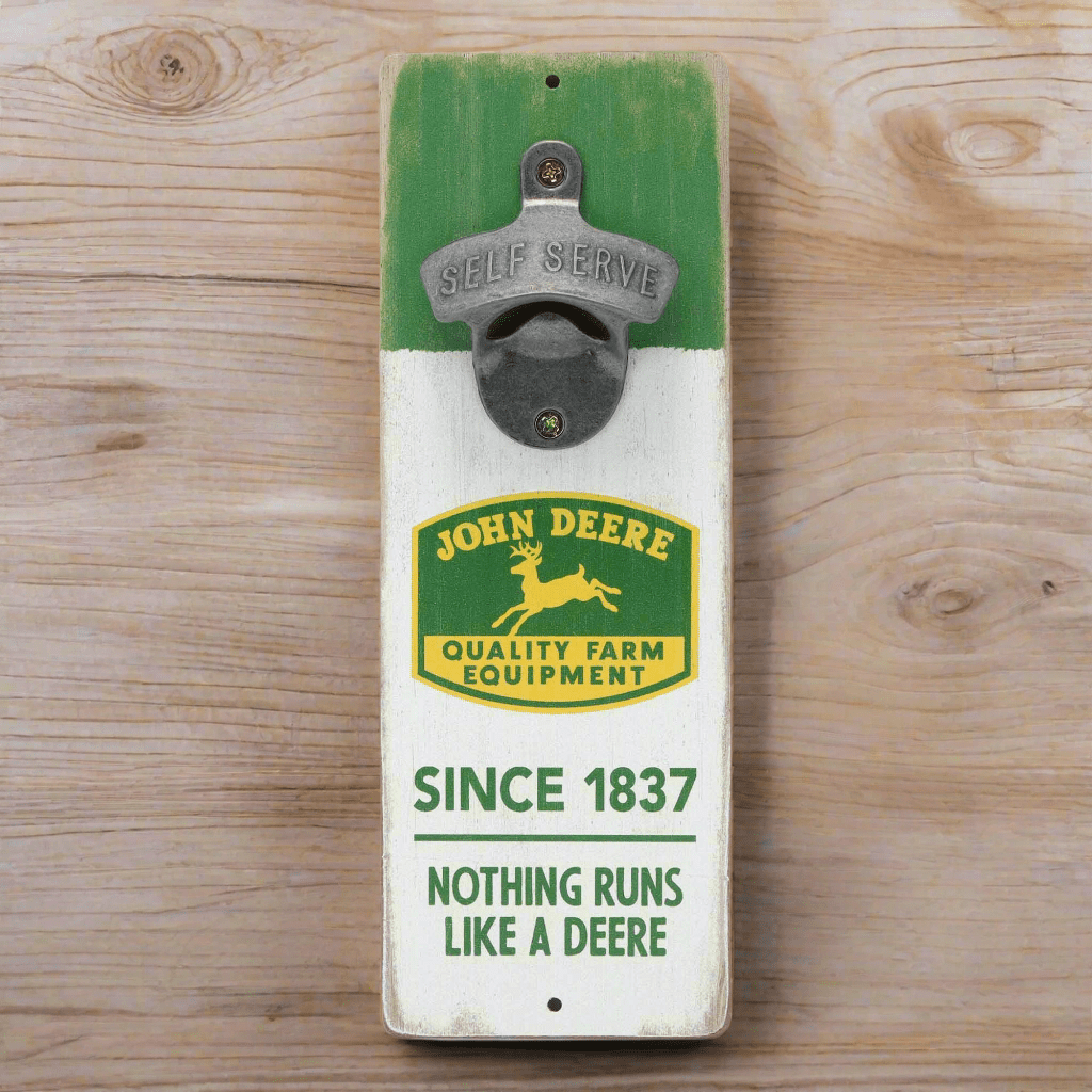John Deere Nothing Runs Like a Deere Wall Bottle Opener (3.5" x 9.5") - Jones Peak