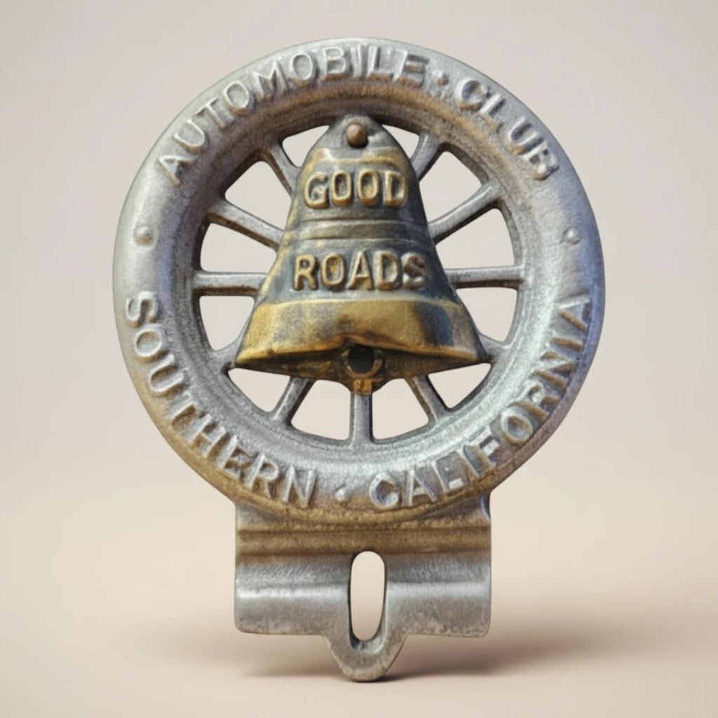 Jones Peak Automobile Club of Southern California Good Roads 1902 license plate topper with antique patina finish.