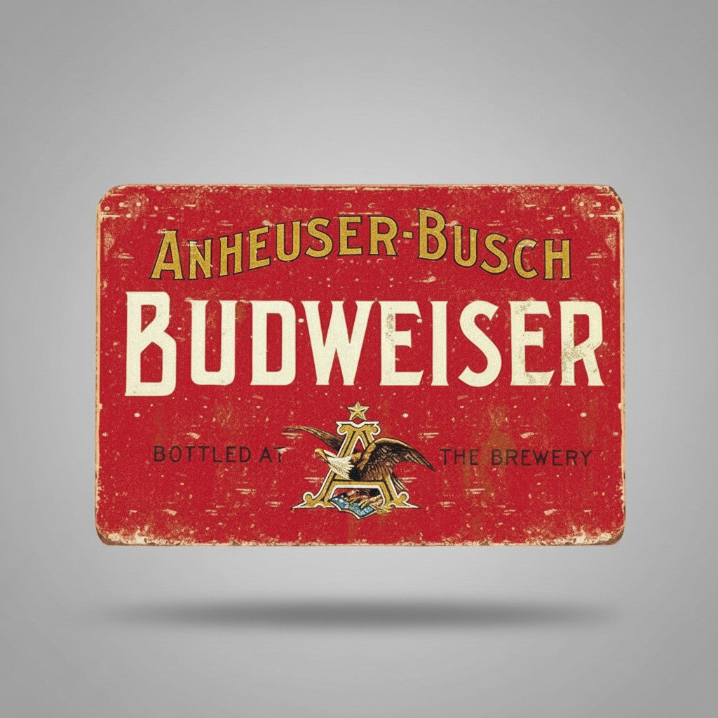 Jones Peak Budweiser rectangular metal magnet with a red vintage weathered finish and classic brewery logo design