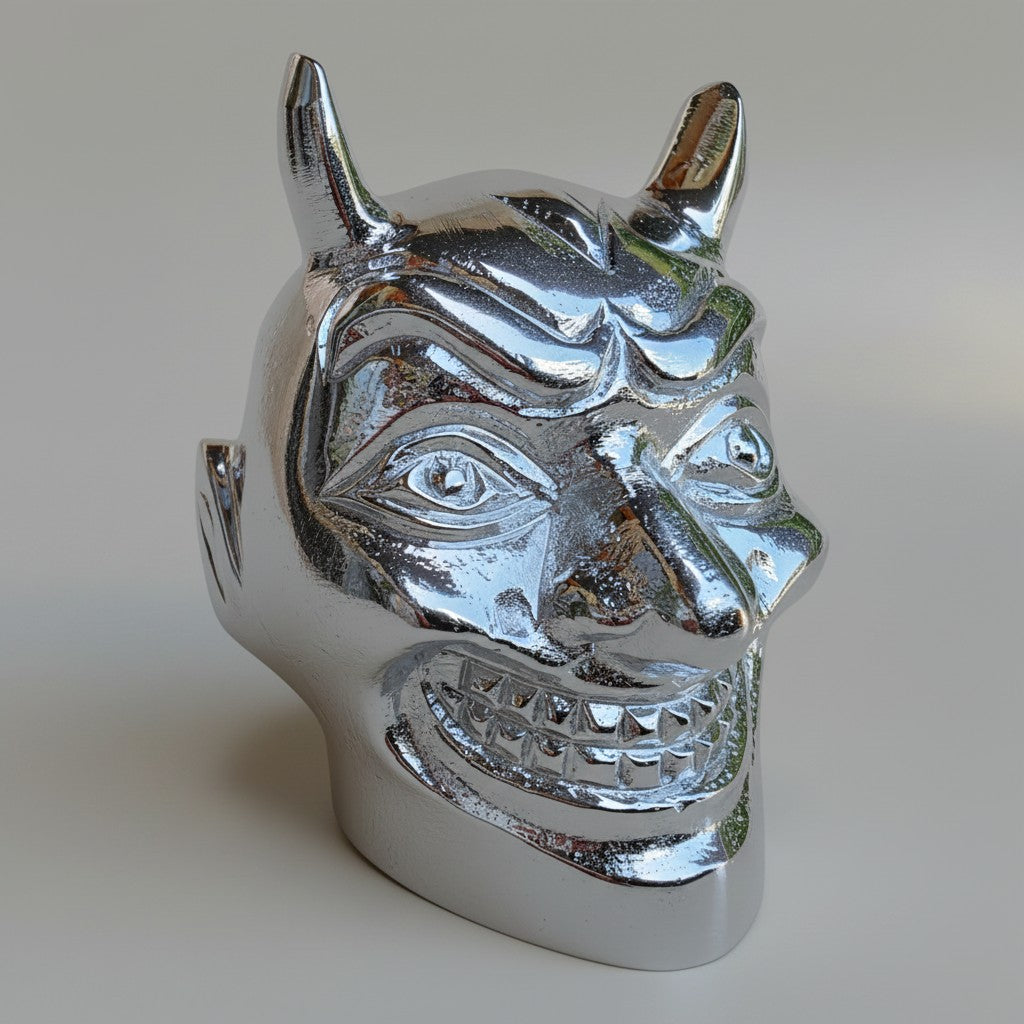Jones Peak chrome-plated aluminum devil gear shift knob with a polished finish for automotive decor.