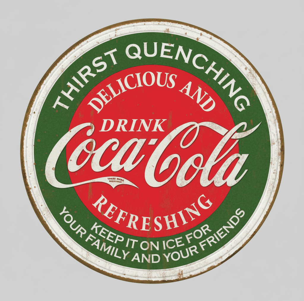 Jones Peak round embossed Coca-Cola metal sign with vintage red and green advertising graphics