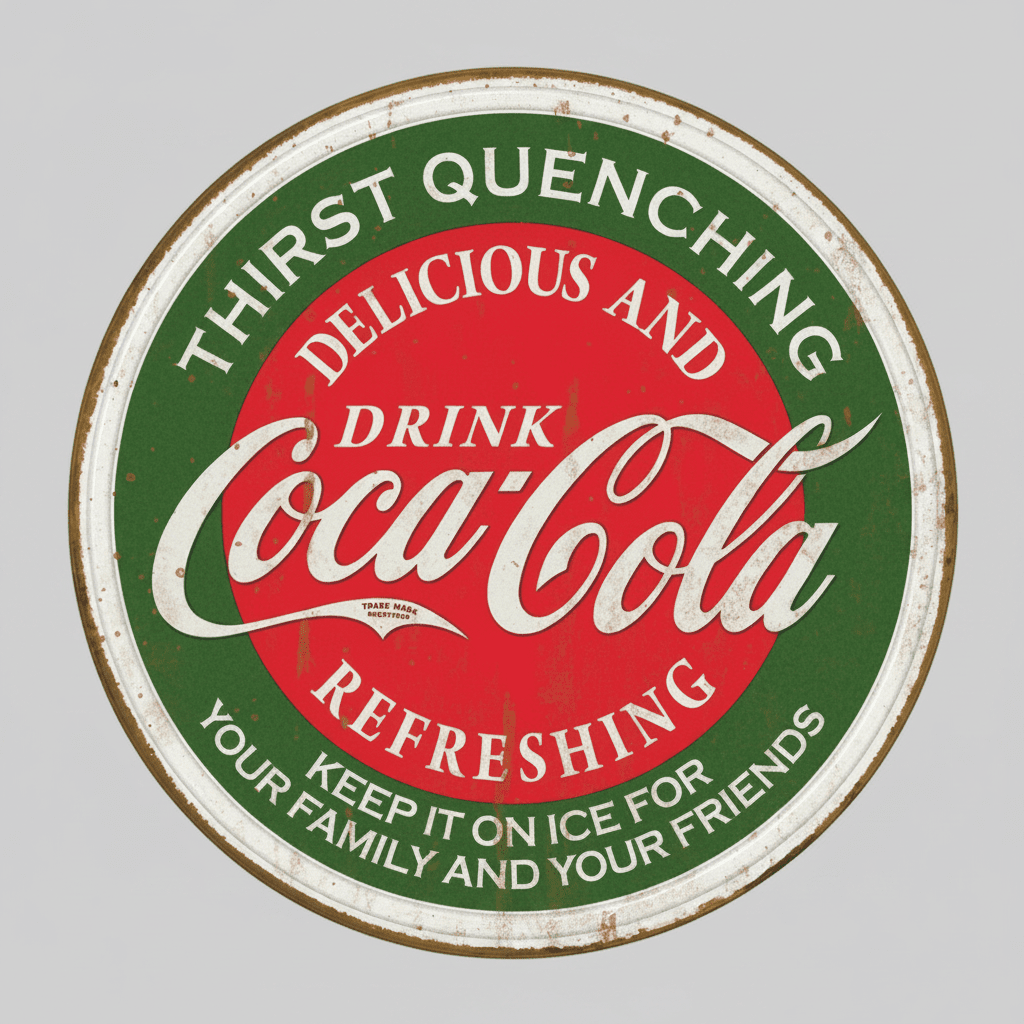 Jones Peak round embossed Coca-Cola metal sign with vintage red and green advertising graphics
