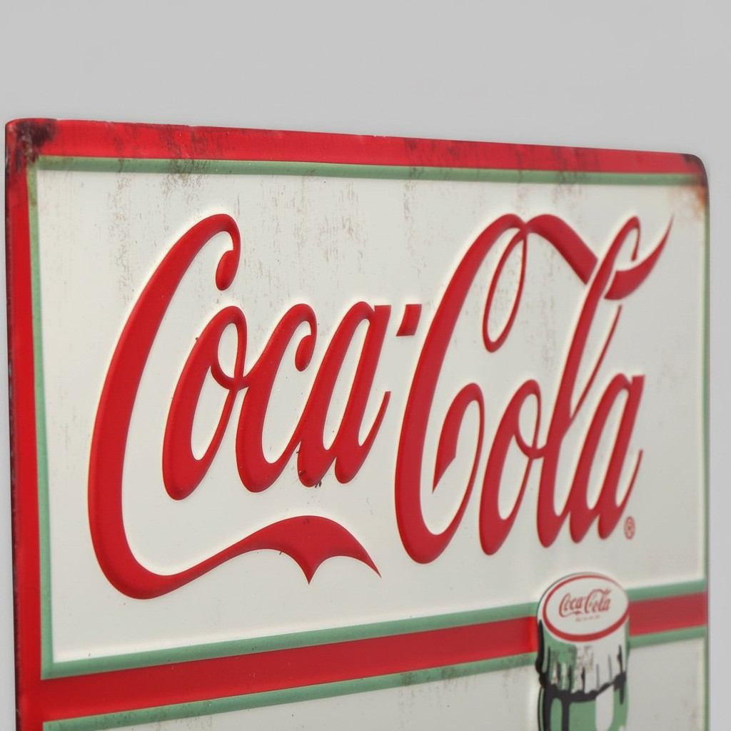 Jones Peak vintage Coca-Cola embossed metal wall thermometer with red and white retro branding and patina finish