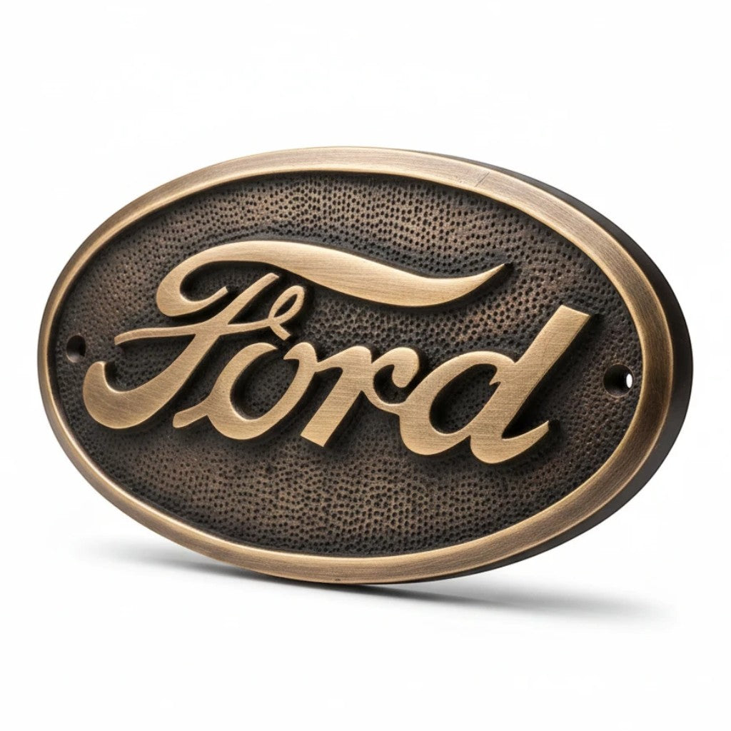 Jones Peak Ford 1903 solid brass embossed plaque with an antique finish and oval shape for vintage wall decor.