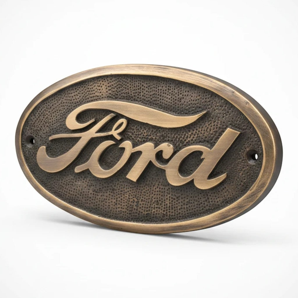 Jones Peak Ford 1903 solid brass embossed plaque with an antique finish and oval vintage automotive design.