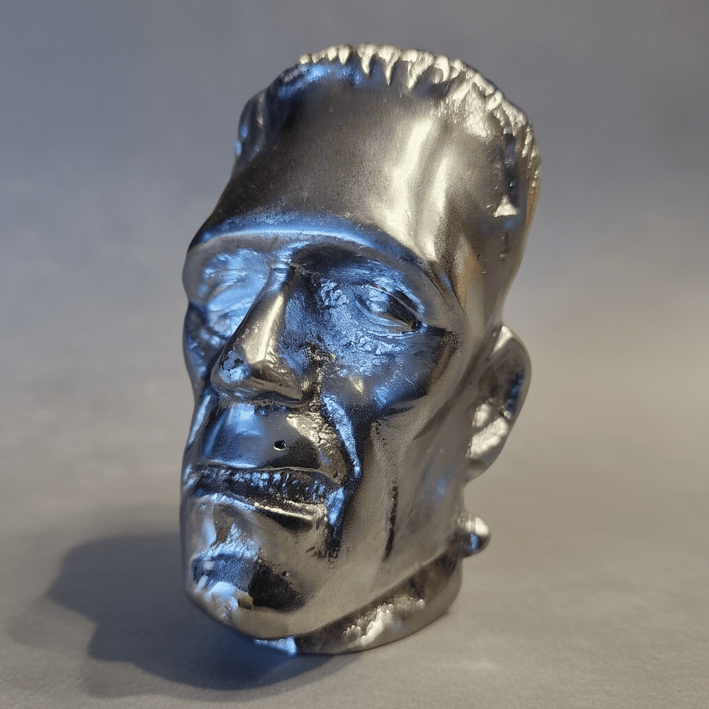 Jones Peak Frankenstein gear shift knob made of chrome-plated aluminum with a detailed monster character design