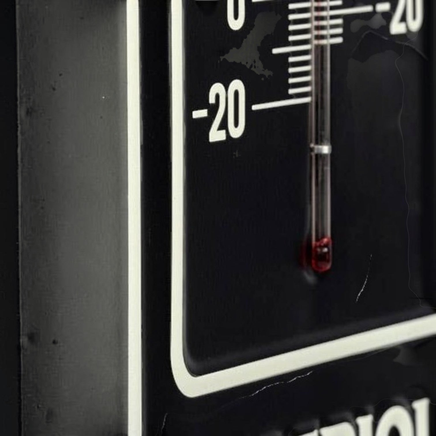 Jones Peak Jeep Glow-in-the-Dark Wall Thermometer, black embossed metal with white trim and markings.