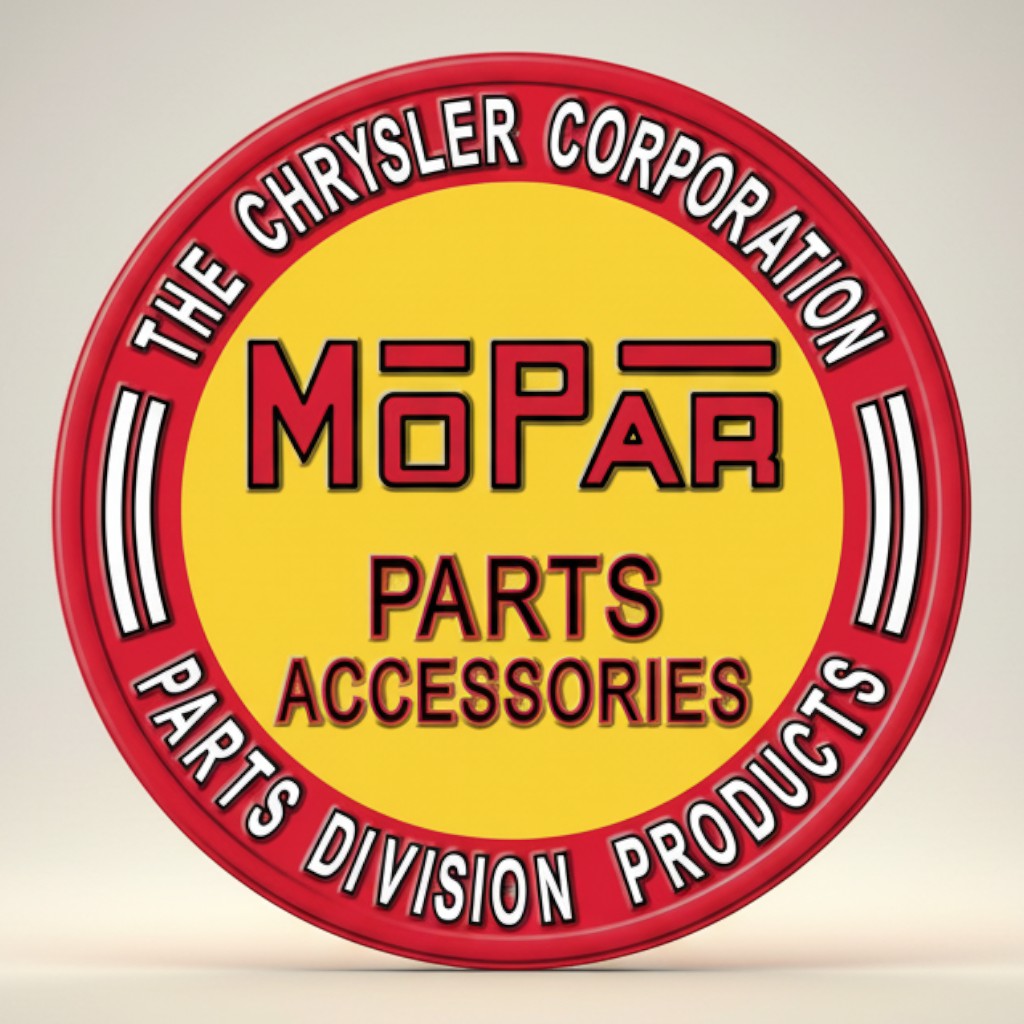 Jones Peak Mopar metal sign with red border, yellow center, and Mopar Parts Accessories text.