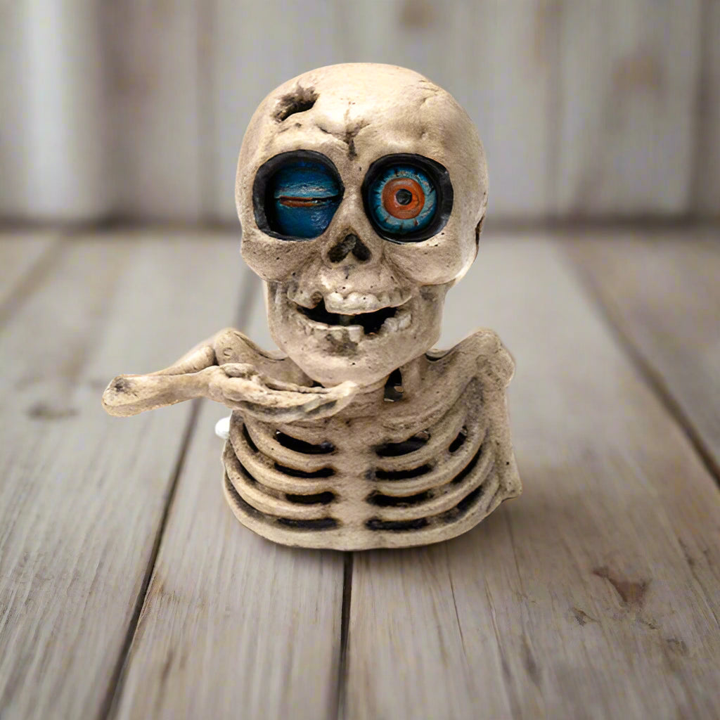Skull One Eye Cast Iron Mechanical Coin Bank With Painted Antique Finish (6" x 5.5")