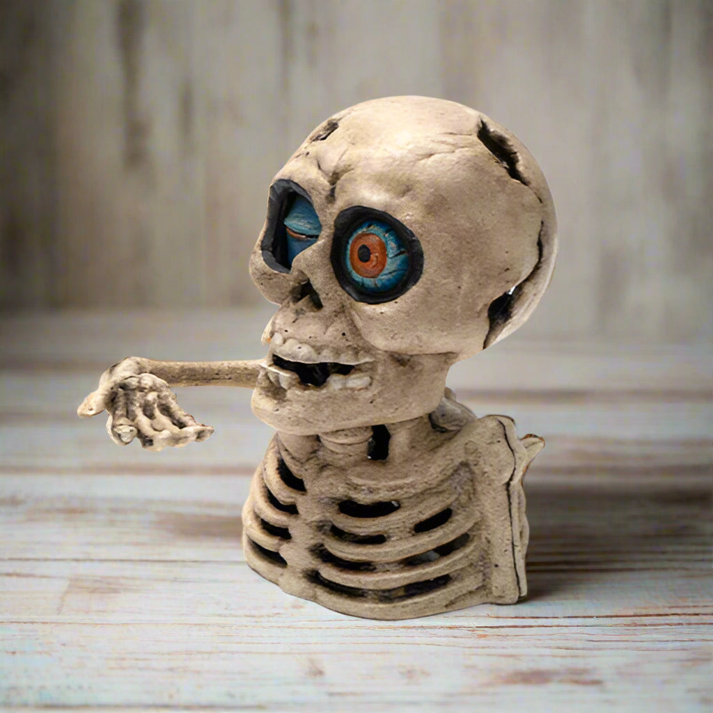 Skull One Eye Cast Iron Mechanical Coin Bank With Painted Antique Finish (6" x 5.5")